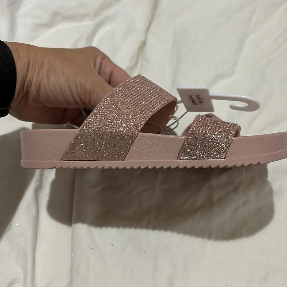 Capelli New York 1/2 molded footbed slides bling glimmer tops pink nwt